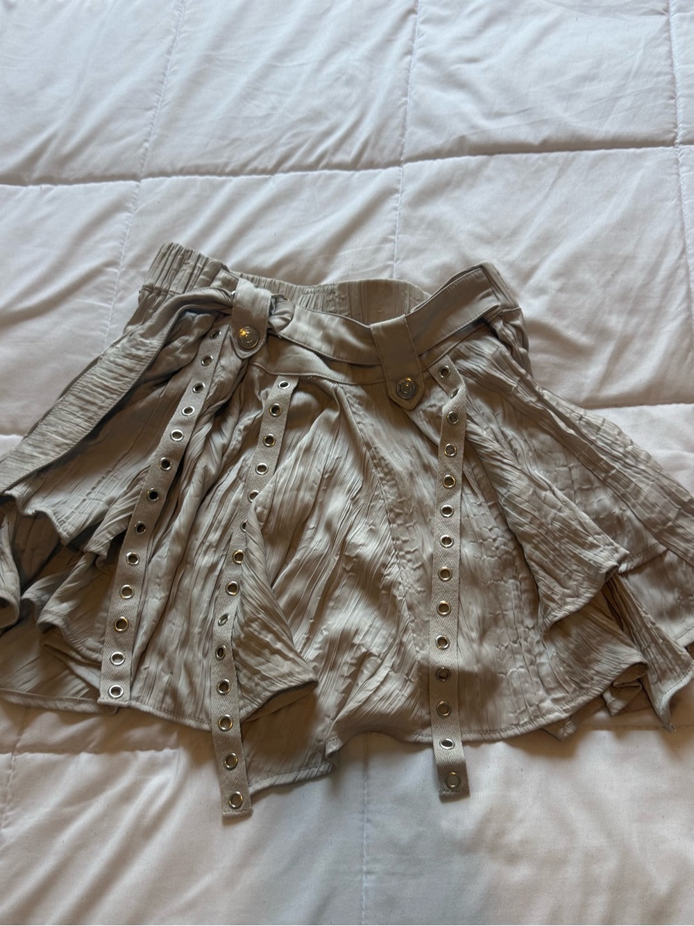 Free People Light Gray Layered Mini Skirt with Belt Detail - Picture 2 of 6